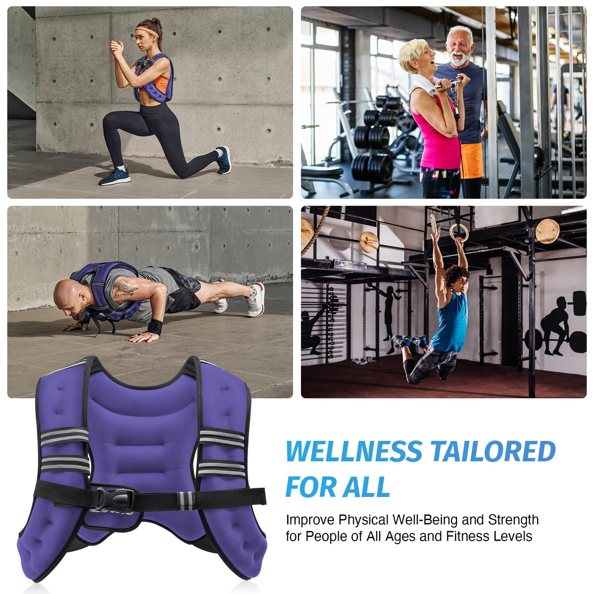 ZELUS Weighted Vest, 6lb/8lb/12lb/16lb/20lb/25lb/30lb Weight Vest with Reflective Stripe for Workout, Strength Training, Running, Fitness, Muscle Building, Weight Loss, Weightlifting, Violet(12lb)