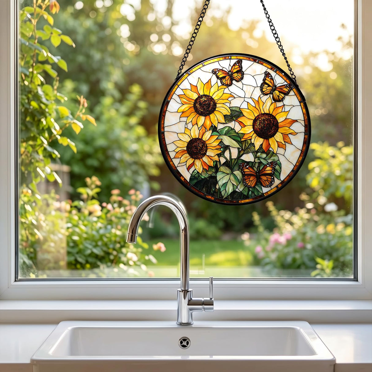 Zhuoyaju Stained Glass Suncatcher Window Hanging, 7.8 x 7.8 in