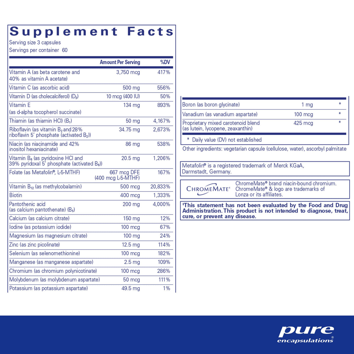 Pure Encapsulations Nutrient 950 A Without Copper & Iron | Hypoallergenic Multi-Vitamin/Mineral Formula for Optimal Health | 180 Capsules