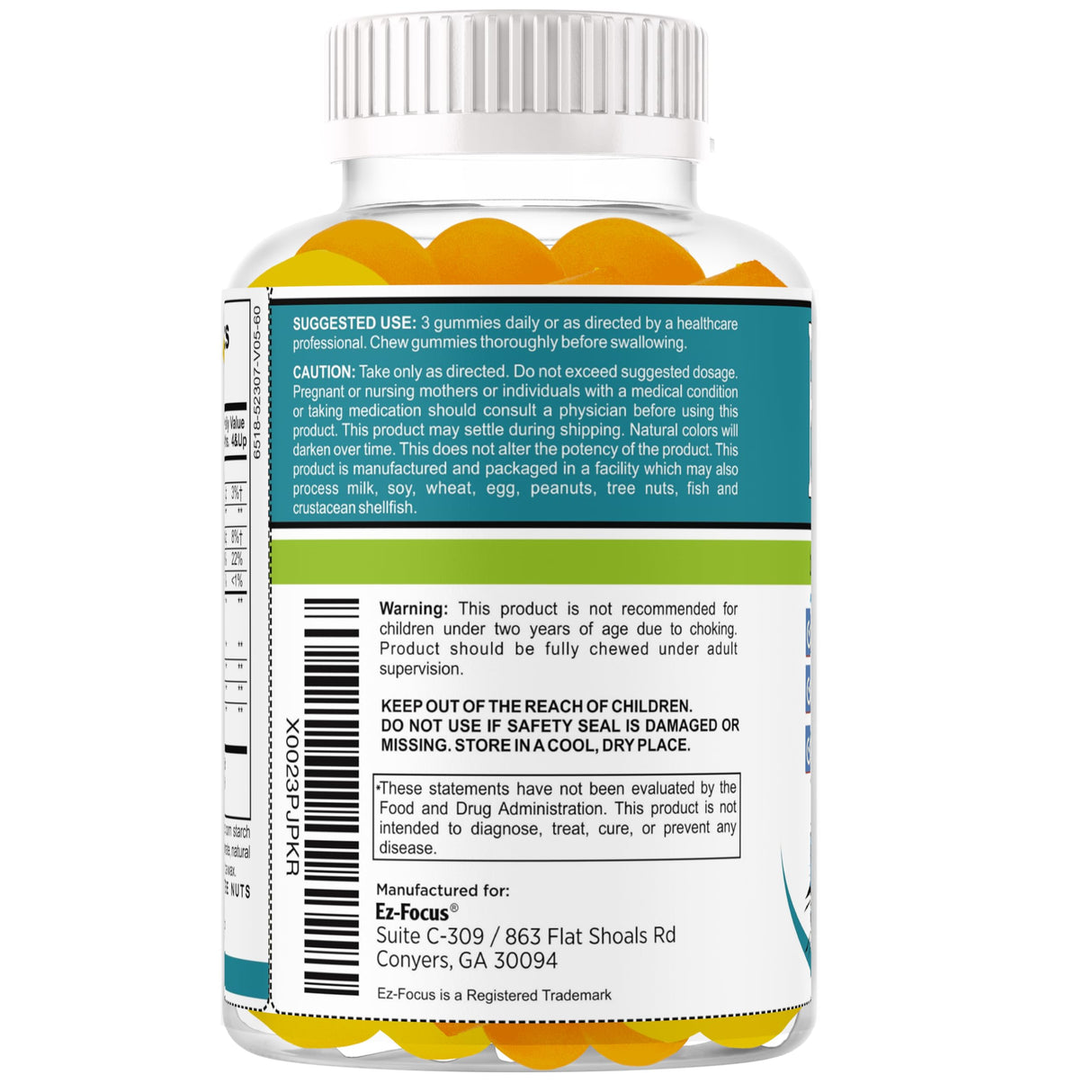 Ez Focus Gummies for Kids Brain Focus Support Chewable Focus Kids Vitamins Attention Supplement for Kids Children and Teens Kids Gummies for Focus Calming Natural Omegas DHA School Study Task