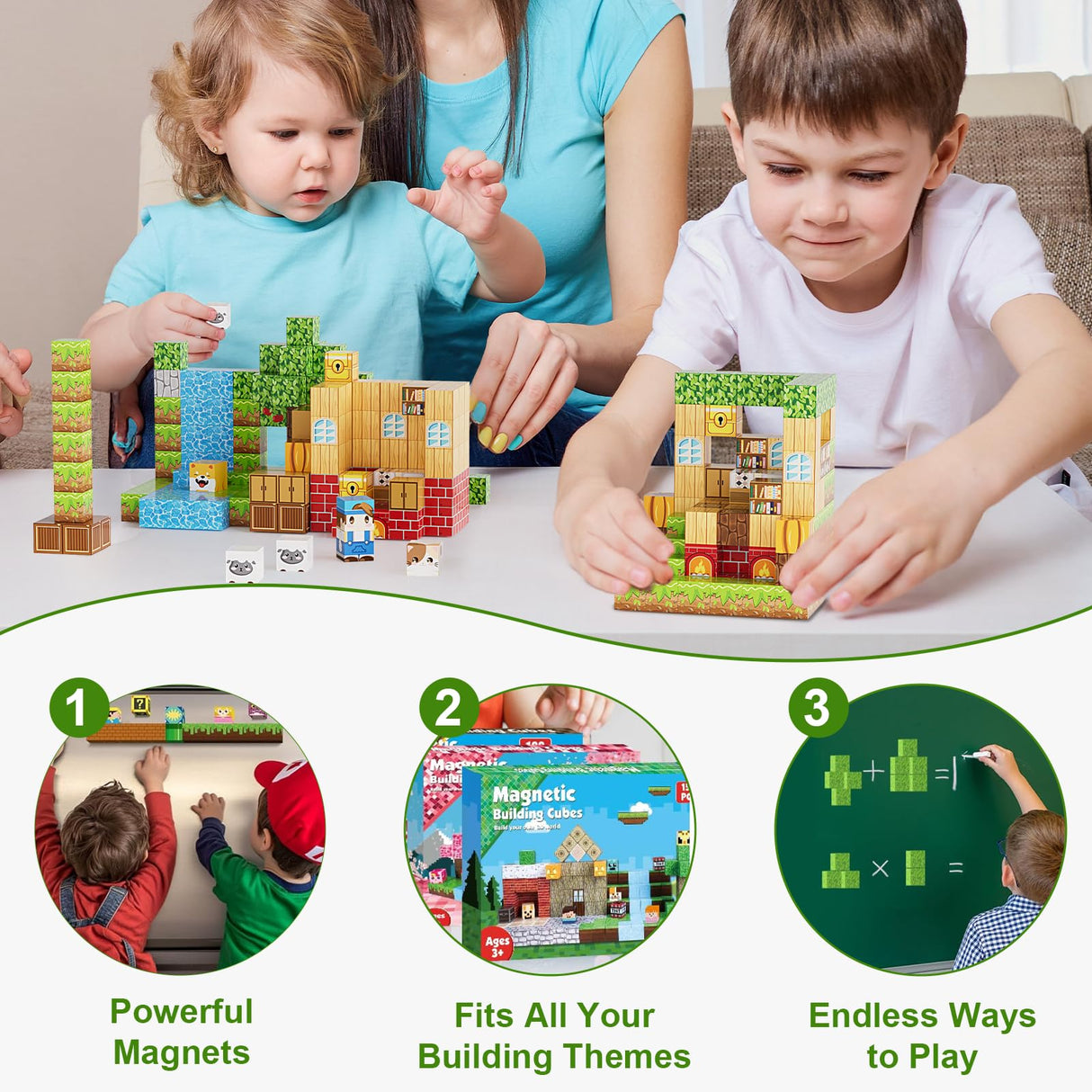 Fitrobust 200PCS Magnetic Building Blocks Set, Magnetic Tiles Kids Build Cubes STEM Game Toys, Build Forest World Set, Christmas Birthday Gifts for Boys & Girls Age 3 4 5 6 7 8 9 10