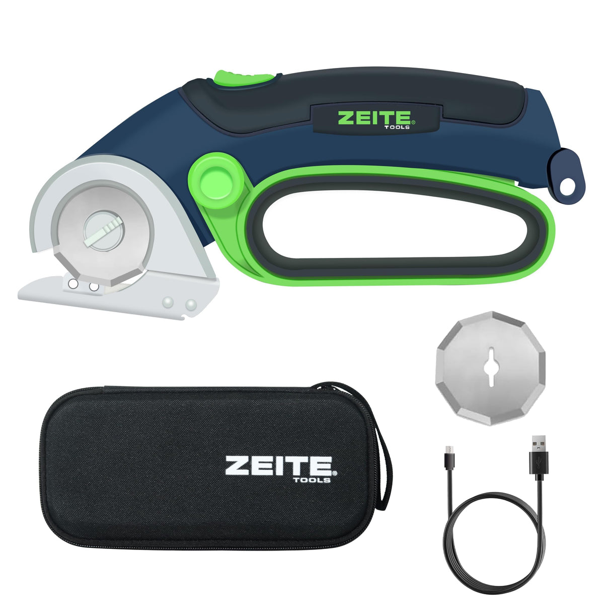 ZEITE 4V Cordless Electric Scissors,Cardboard Cutter with 2 Blades,Storage Box,USB Charging Cable,Power Rotary Cutter,Max Cutting 1/4",for Cardboard Box,Thin Carpet & Plastic, Easy to Hold and Safe