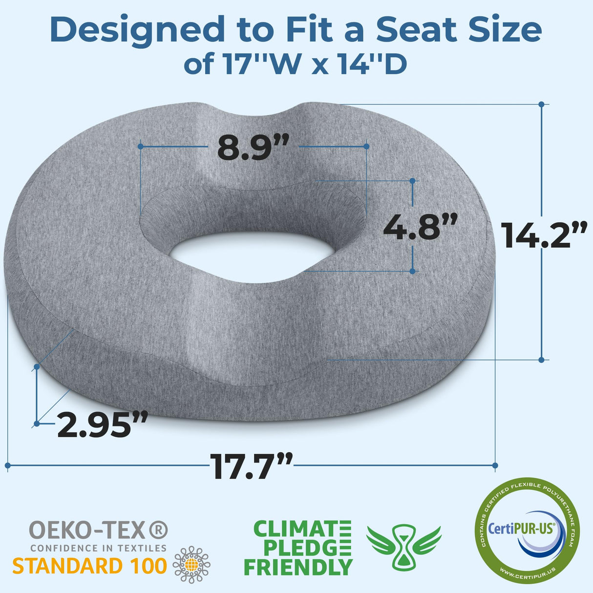 5 STARS UNITED Donut Pillow Hemorrhoid Tailbone Cushion โ Large Cushion for Pain Relief โ Coccyx, Prostate, Sciatica, Pelvic Floor, Pressure Sores, Pregnancy, Postpartum Recovery, Gray