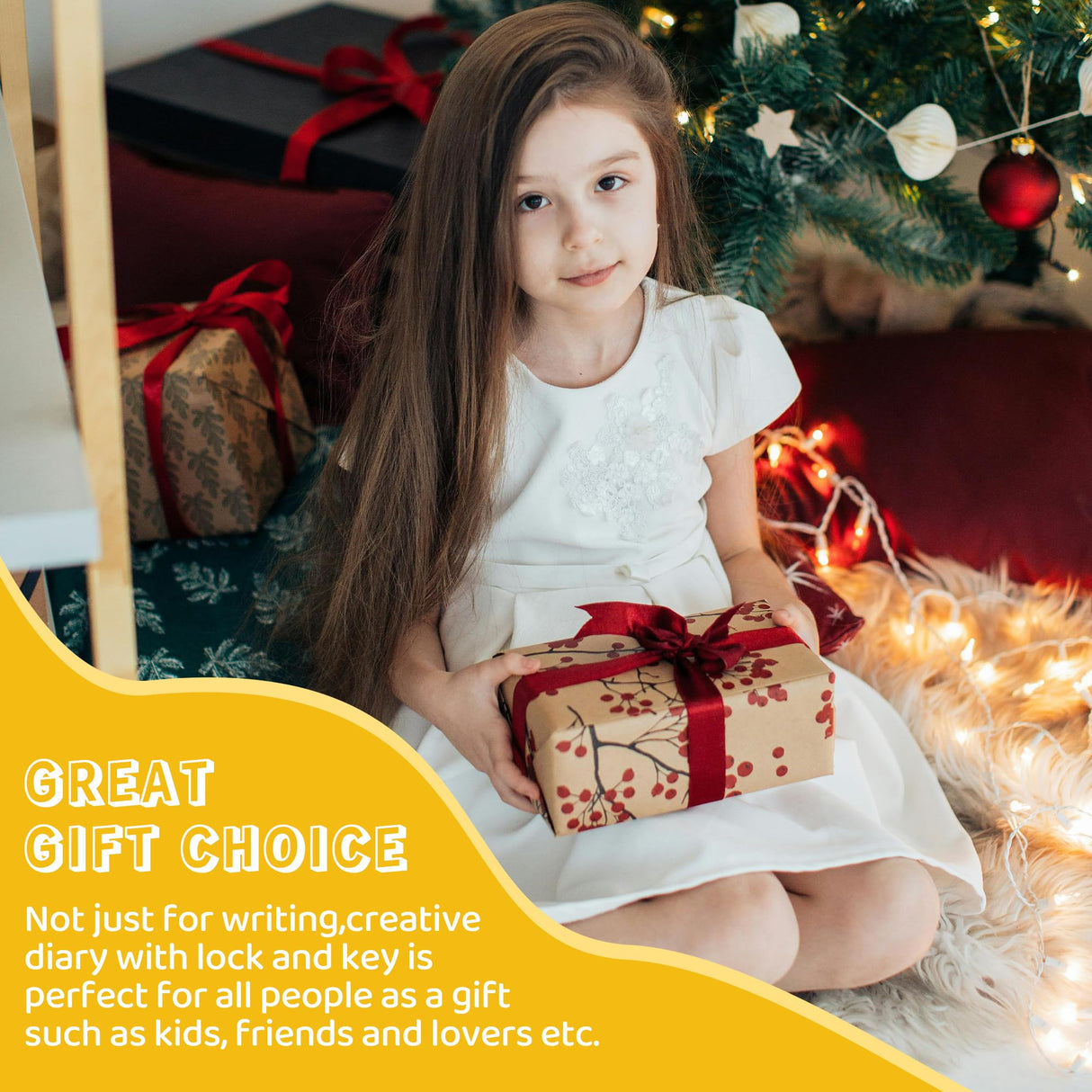 CAGIE Diary with Lock and Key for Girls Heart Shaped Lock Diary for Women PU Leather Kids Journal Secret Notebook with Lock for Travel Cute Diary for Gifts, 5.3 x 7 inches, Yellow