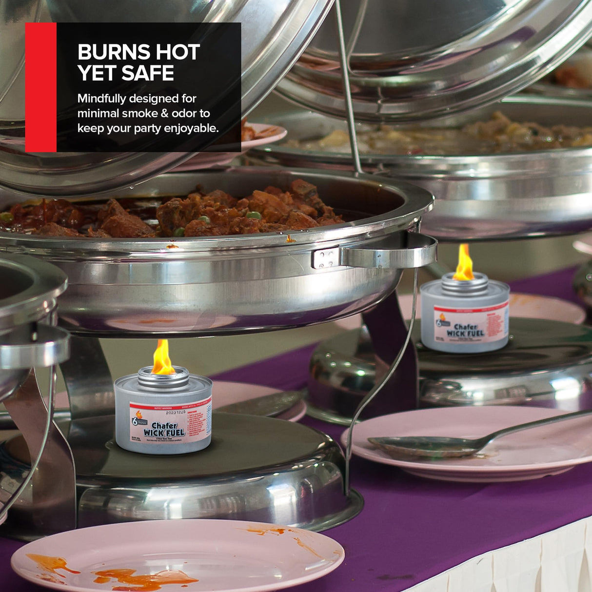 6-Hour Food Warmers for Parties (12 Pack), Chafing Fuel Cans with Wick and Safety Twist Cap, Catering Food Warmers for Buffets, Parties, Weddings, Long Lasting Burners for Food Warmer, Food Heater
