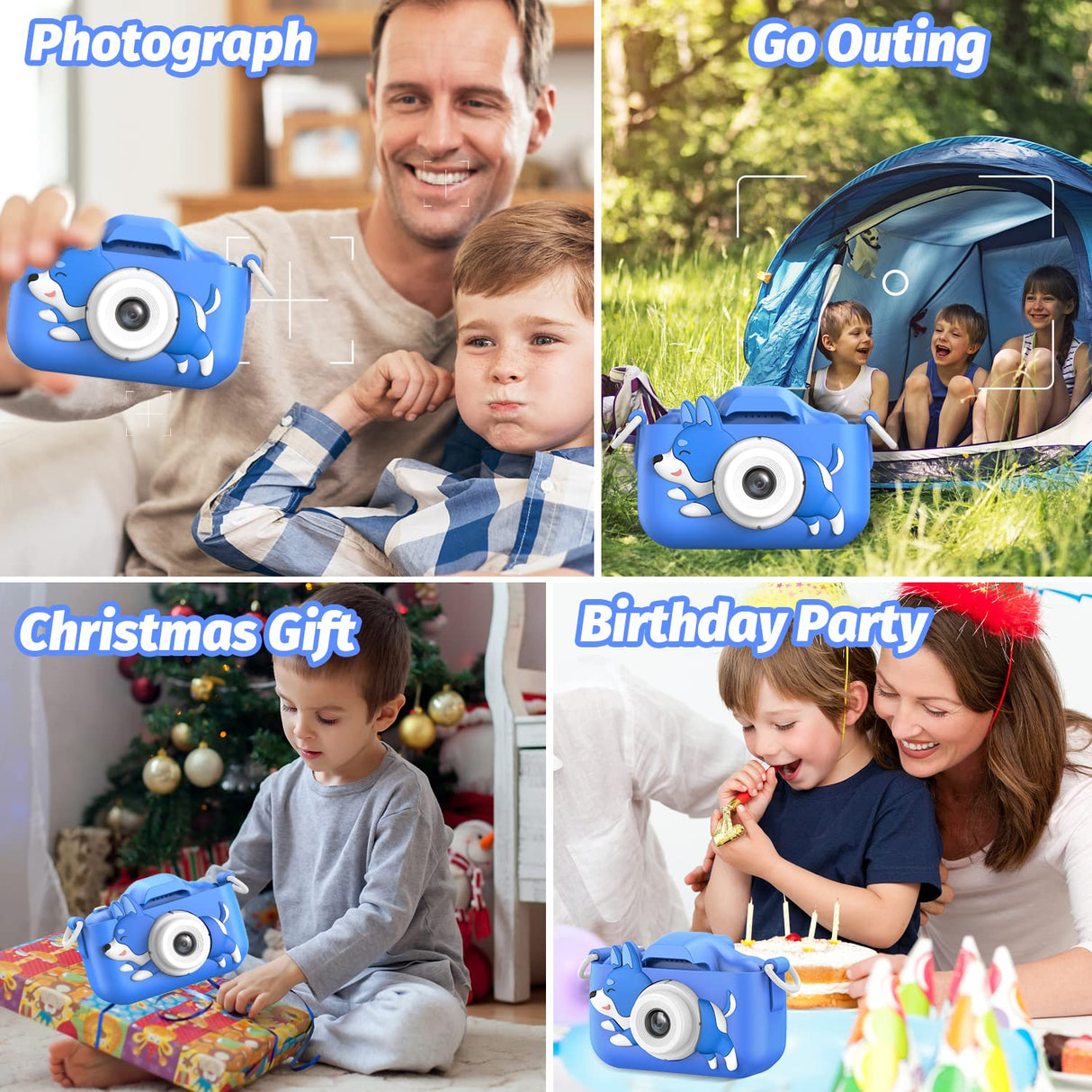 Mgaolo Kids Camera Toys for 3-12 Years Old Boys Girls Children,Portable Child Digital Video Camera with Silicone Cover, Christmas Birthday Gifts for Toddler Age 3 4 5 6 7 8 9 (Dog Blue)