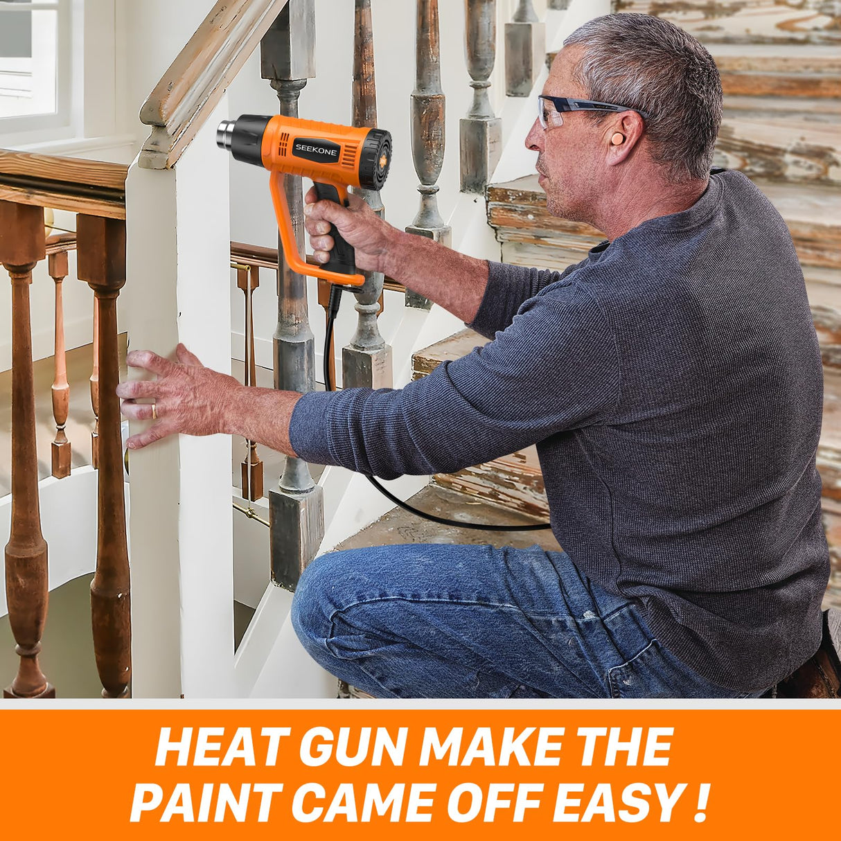 SEEKONE Heat Gun 1800W Heavy Duty Fast Heat Hot Air Gun Kit with 752℉&1112℉(400℃-600℃) Dual-Temperature Settings and 4 Nozzles with Overheat Protection for Crafts, Shrinking PVC, Stripping Paint