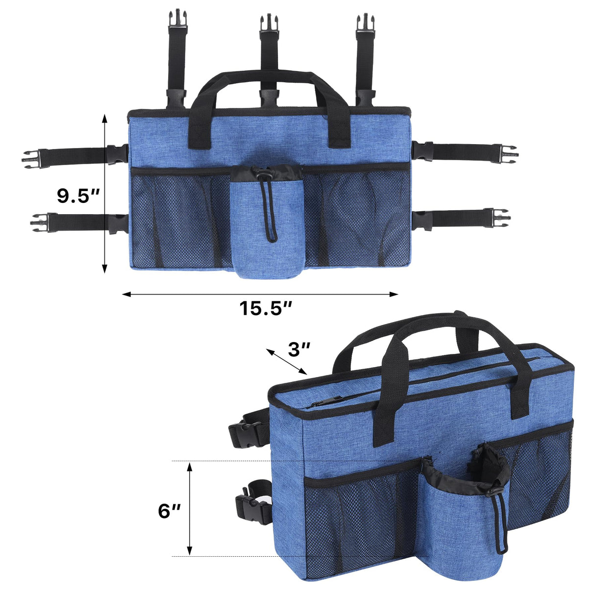 Walker Accessories for Folding Walker with Cup Holder,Pocket, Organizer Carry Storage Pouch Bag Buckle (Blue)