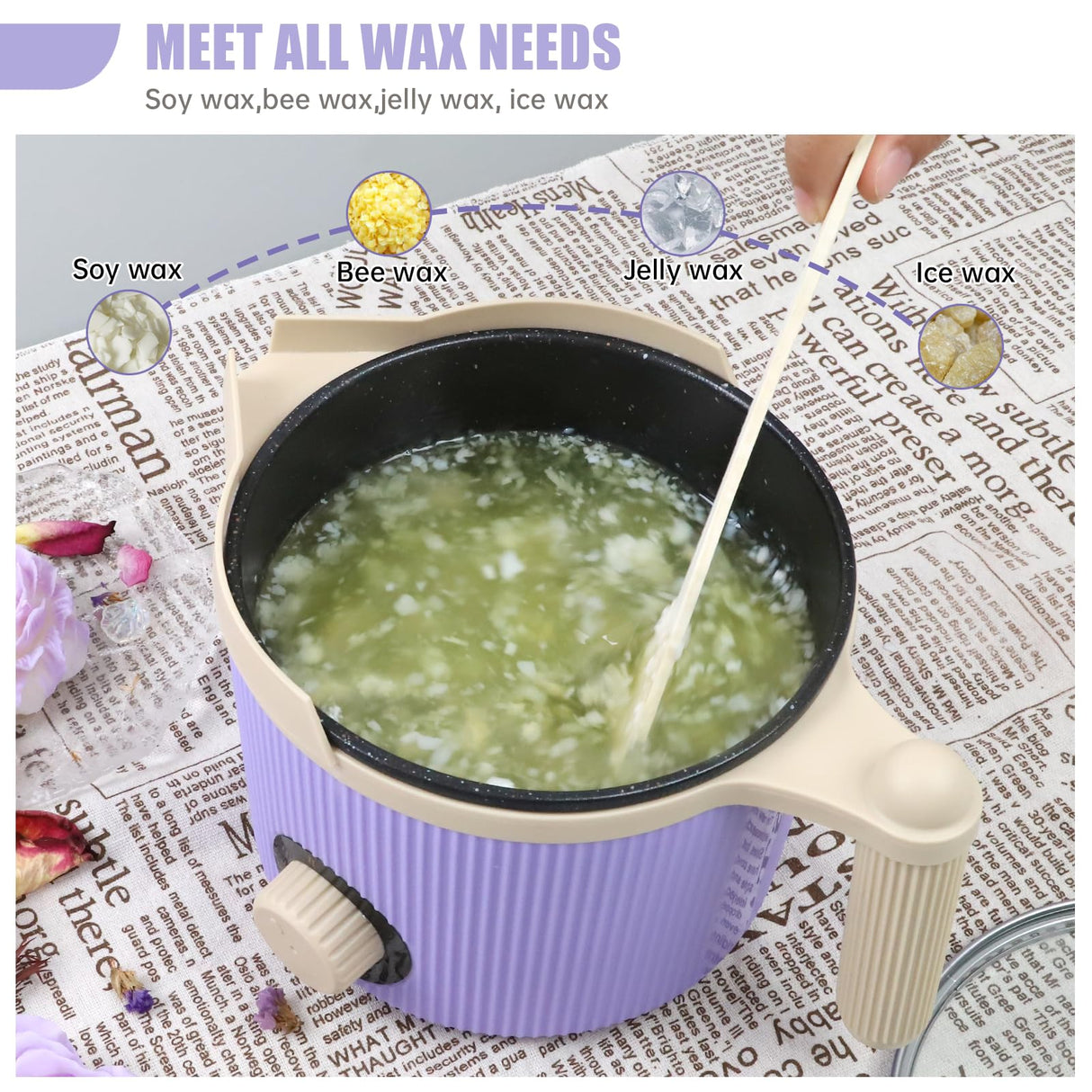 TOAUTO Handheld Candle Melting Pot 3Lbs Small Wax Melting Pot with Easy Pour Spout, Two Power Levels, Easy Clean Non-Stick for DIY Crafting Beginner Purple