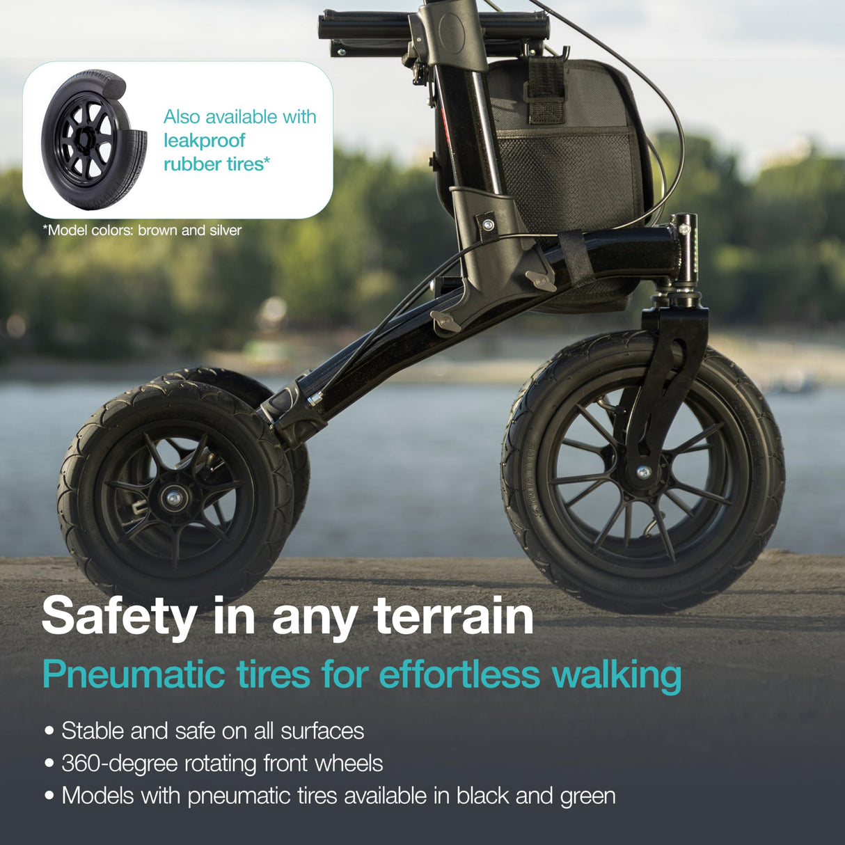 Helavo All Terrain Walker Rollator with 12” Pneumatic Tires – Foldable Outdoor Walkers for Seniors with Seat, Lightweight & Adjustable Height, Shock-Absorbing for Comfort on Any Surface