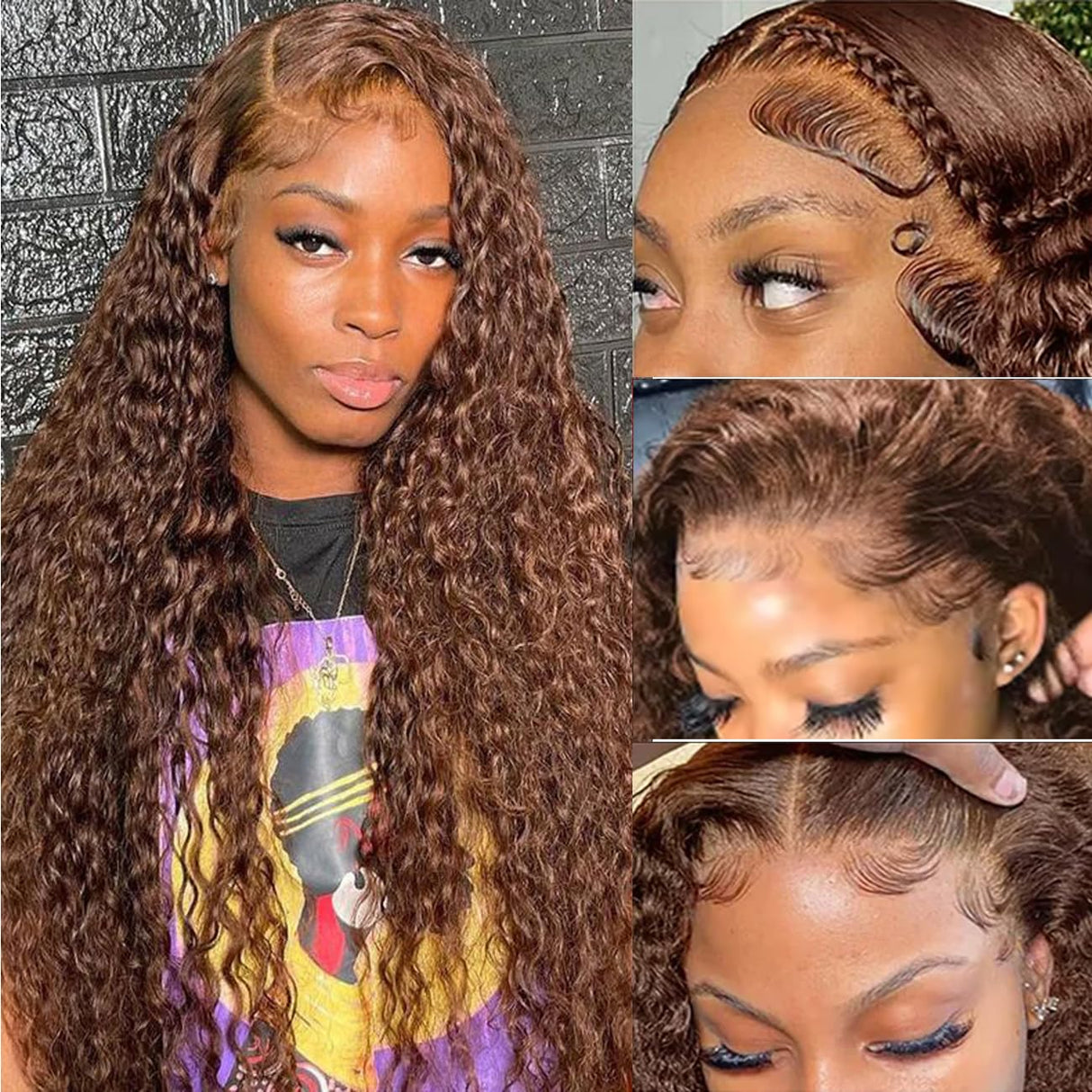 30 Inch Chocolate Brown Deep Wave Lace Front Wigs Human Hair 13x6 Hd Curly Lace Frontal Wigs for Black Women Pre Plucked Wet and Wavy Glueless 4# Brown Color
