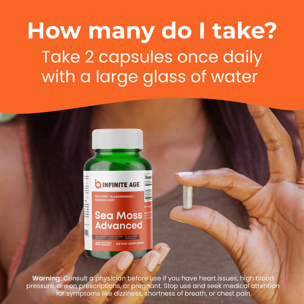 INFINITE AGE 2 Pack of 1250mg Sea Moss Advanced Superfood Capsules, 120 Count - High-Potency, Vegan, Made in The USA - Irish Seamoss, Bladderwrack, Burdock Root - Overall Health, Immunity Support