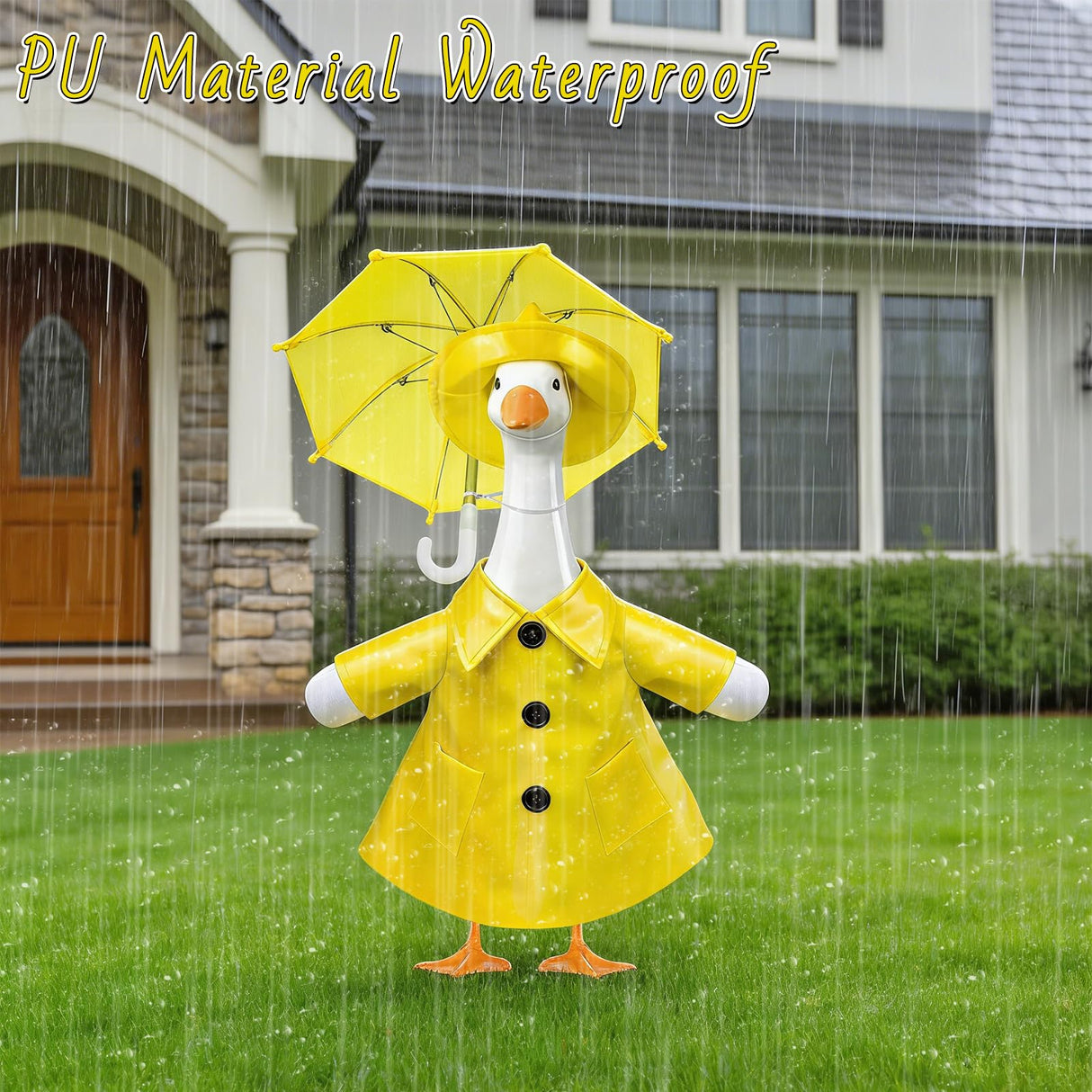 PaLuQiYa 3 Pcs/Set Raincoat Porch Goose Outfits, Summer Lawn Goose Statue Raincoat Costume, Yard Goose Clothes Raincoats Umbrella Hat Outfit for 23" Statue Patio Garden Decoration Yellow