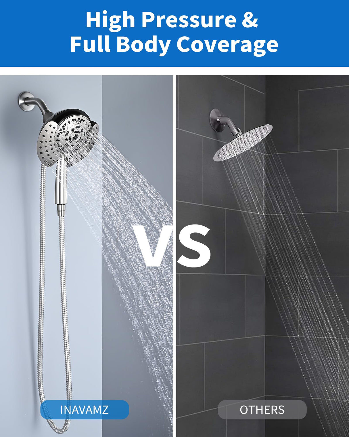 INAVAMZ Shower Heads with Handheld Spray Combo: 7.2" Rainfall Shower Head & Handheld Shower Head 2-IN-1 Shower Head with 60" Rotatable Stainless Steel Hose Nickel, Shower Trim Systems