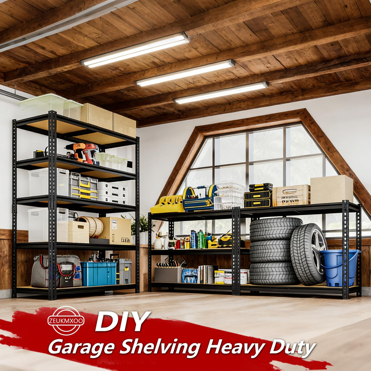ZEUKMXOO Heavy Duty Garage Shelving,5-Tier Garage Storage Shelves,2400LBS Storage Shelves Heavy Duty,Adjustable 5 Tier Shelving Unit,Heavy Duty Shelving for Garage Storage Warehouse,28''×12''×60''