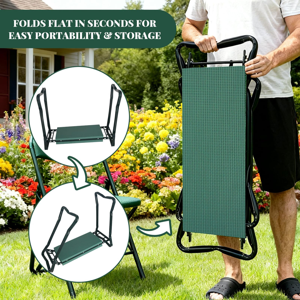 RAIN SPIRIT Garden Kneeler and Seat with Thicken & Widen Soft Kneeling Pad,Heavy Duty Gardening Bench Kneeler and seat Foldable Gardening Stool with 2 Tool Pouches,Gifts for Women, Seniors, Mom & Dad