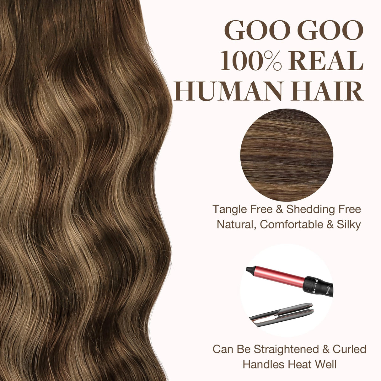 GOO GOO Tape in Hair Extensions Human Hair, 4/27/4 Balayage Chocolate Brown to Caramel Blonde, 20inch 50g 20pcs, Thick Ends Straight Seamless, Invisible