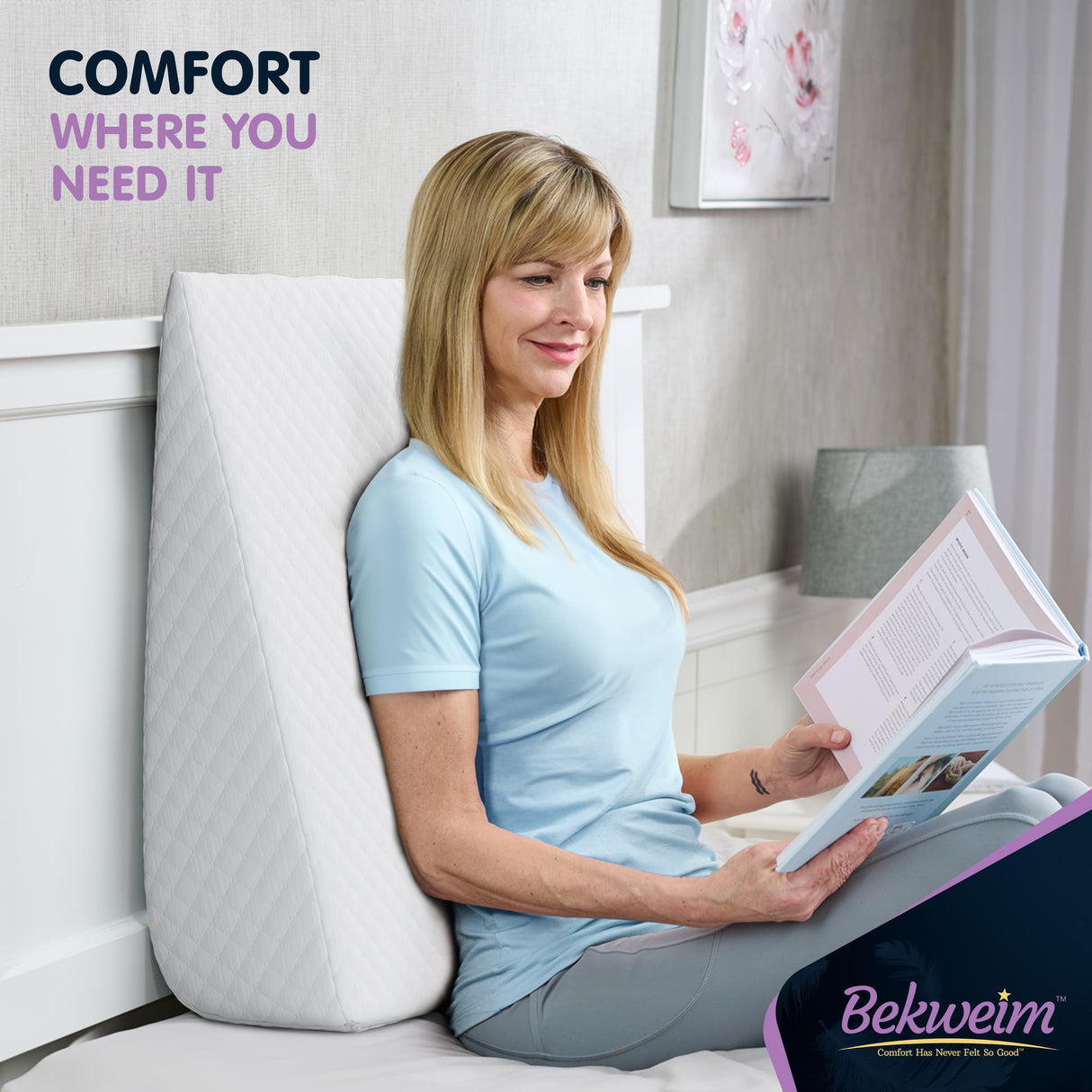 Bed Wedge Pillow | Unique Curved Design for Multi Position Use | Memory Foam Wedge Pillow for Sleeping | Works for Back Support, Leg, Knee | Includes Cover Plus Extra Sheet (White)