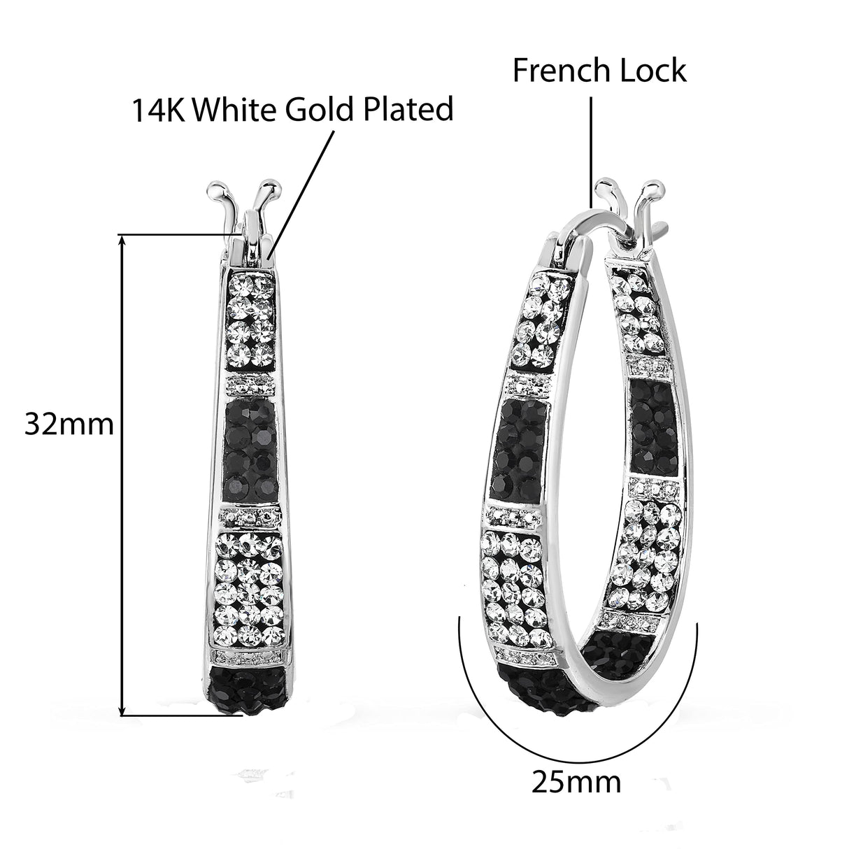 Savlano 14K Gold Plated Inside Out Crystal Hoop Earrings - Oval Shape Earrings for Women Comes with Gift Box