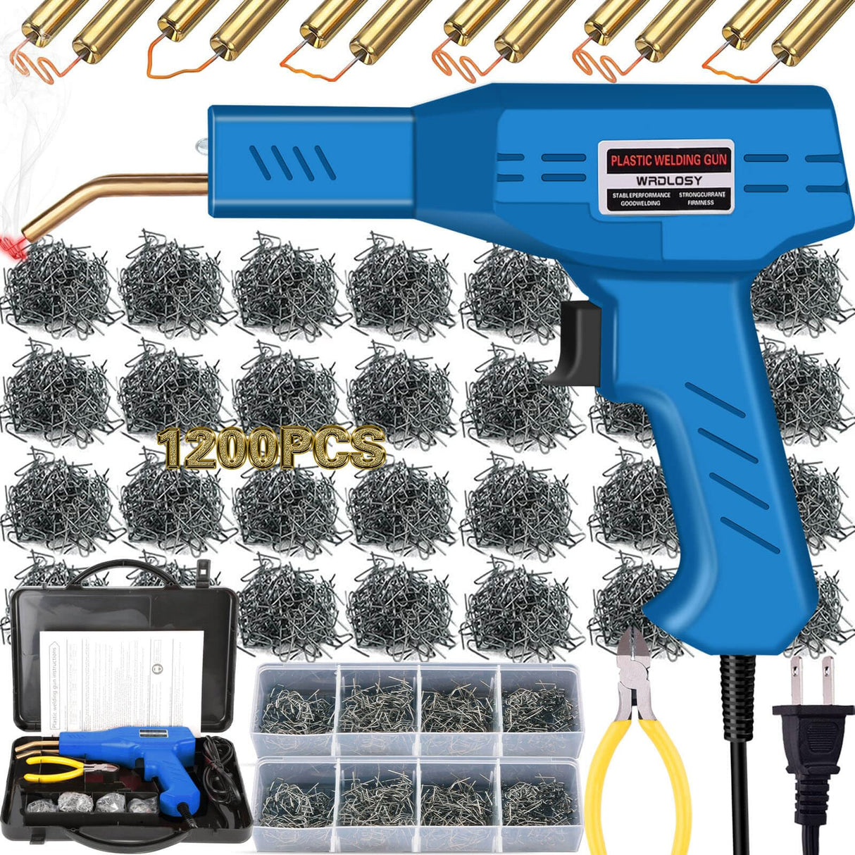 Wrdlosy Plastic Welder, 1200PCS Staples, Plastic Welding Kit, Must Have for DIYers, Instant On/Off, Welder Kit, Bumper Repair, Portable Toolbox (Blue)