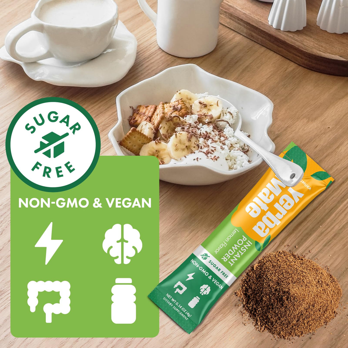 Yerba Mate 4000mg, 10 in 1 Yerba Mate Tea Instant Powder - No Sugar Content, Clean Energy with No Crash, Stay Refreshed and Focused, with Ginseng & Rhodiola, Prebiotic & L-Theanine, 30 Packets (Lemon)