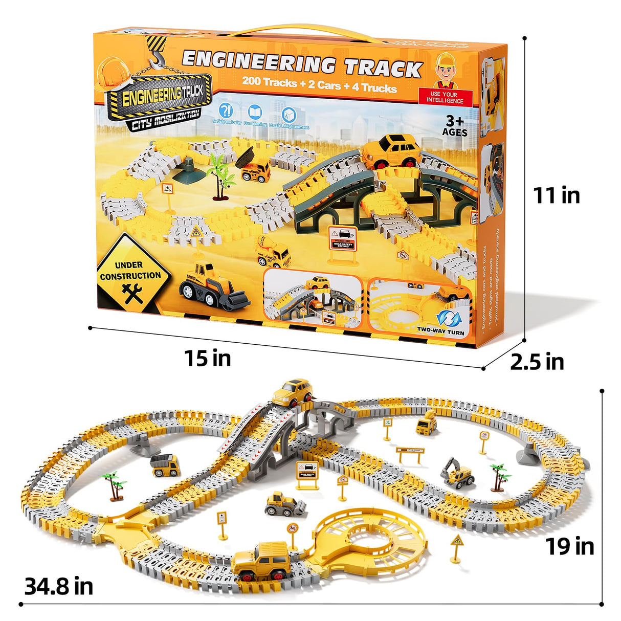 iHaHa Toddler Boy Toys 236 PCS Race Tracks Toys Gifts for 3 4 5 Year Old Boys Kids, 6 PCS Construction Car Toys Gifts for 2 3 4 5 Year Old Boys, Christmas Birthday Gifts Toys for 3 4 5 Year Old Boys