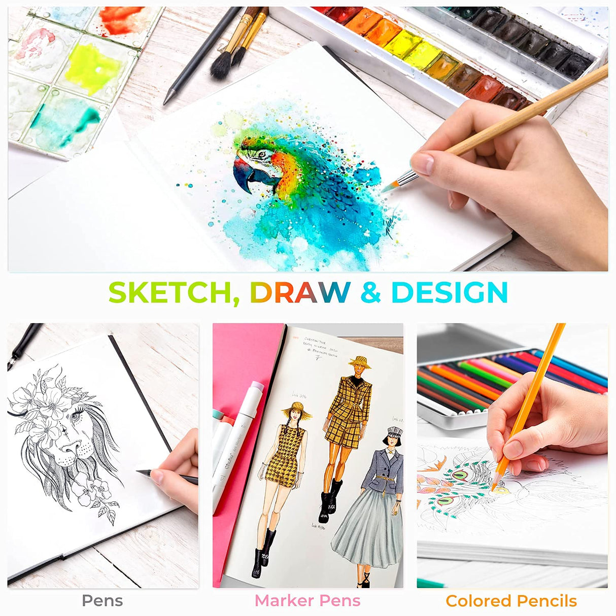 Ohuhu Mix Media Pad - 10"x7.4" Mixed Media Art Sketchbook, 120 lb/200 gsm Heavyweight Papers, 78 Sheets/156 Pages, PU Hardcover Mixed Media Paper Pad for Acrylic Painting Christmas Gift