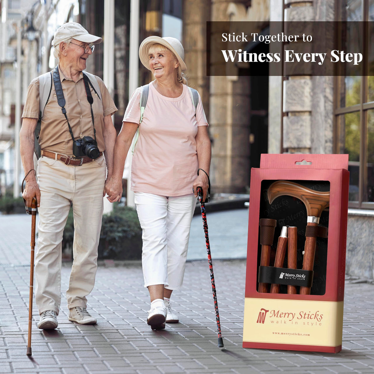 Merry Sticks Lightweight Foldable Walking Canes for Women and Men, Adjustable & Collapsible Walking Stick for Seniors, Balancing Mobility Aids, Ergonomic Handle & Wrist Strap - Sen Wood