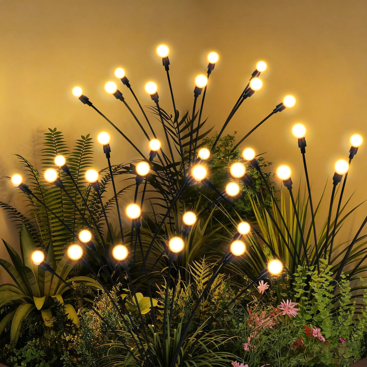PATIOPIA Solar Garden Lights, LED Swaying Solar Lights Outdoor Waterproof, Warm White Firefly Outdoor Decorative Lights, Garden Decor, Yard, Patio, Pathway Decoration Gardening Gifts (4 Pack)