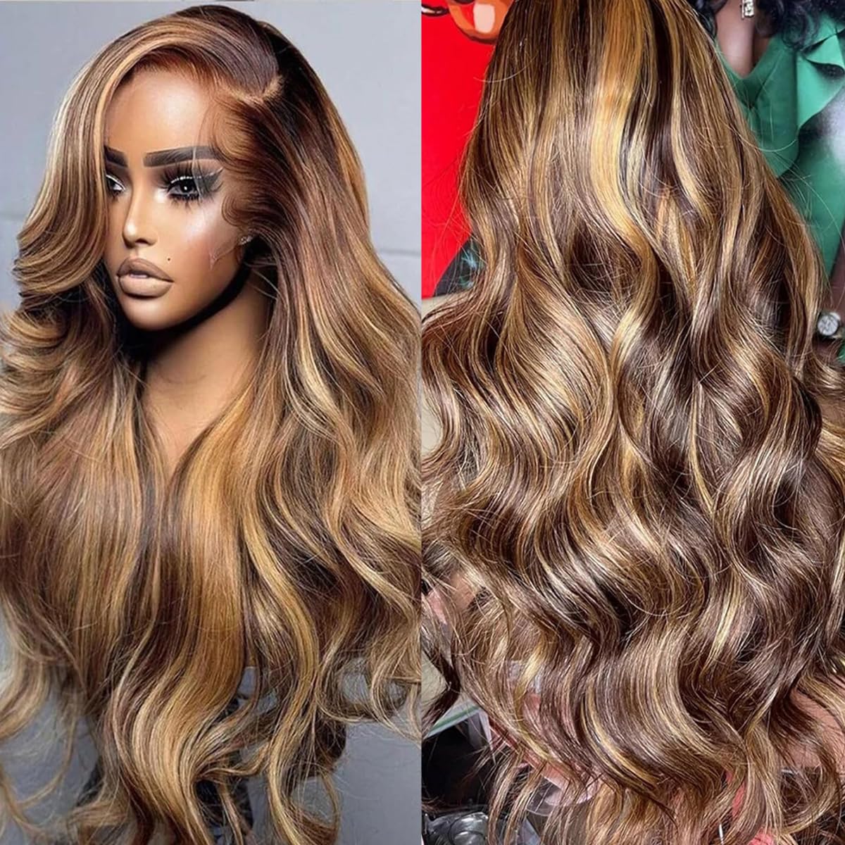 Atilck 360 Lace Front Wigs Human Hair Full Lace Human hair Wigs Ombre Lace Frontal 180 Density 4/27 Colored Honey Blonde 360 HD Transparent Wigs for Black Women (22 Inch)