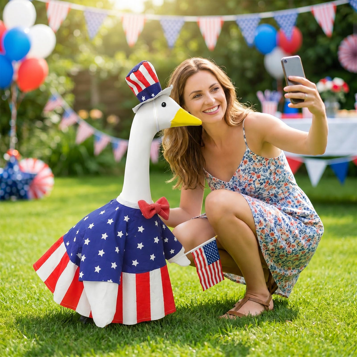 Spoilu 4th of July Porch Goose Outfit for 23 Inch Lawn Statue