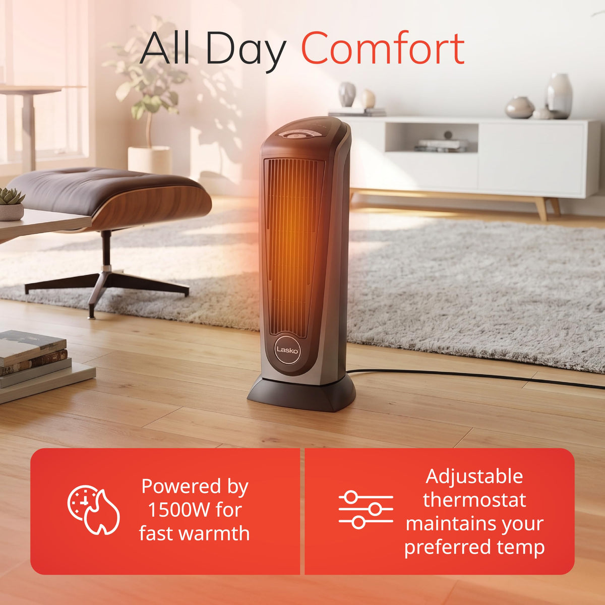 Lasko 23" Ceramic Tower Space Heater with Remote Control - Silver - 751320
