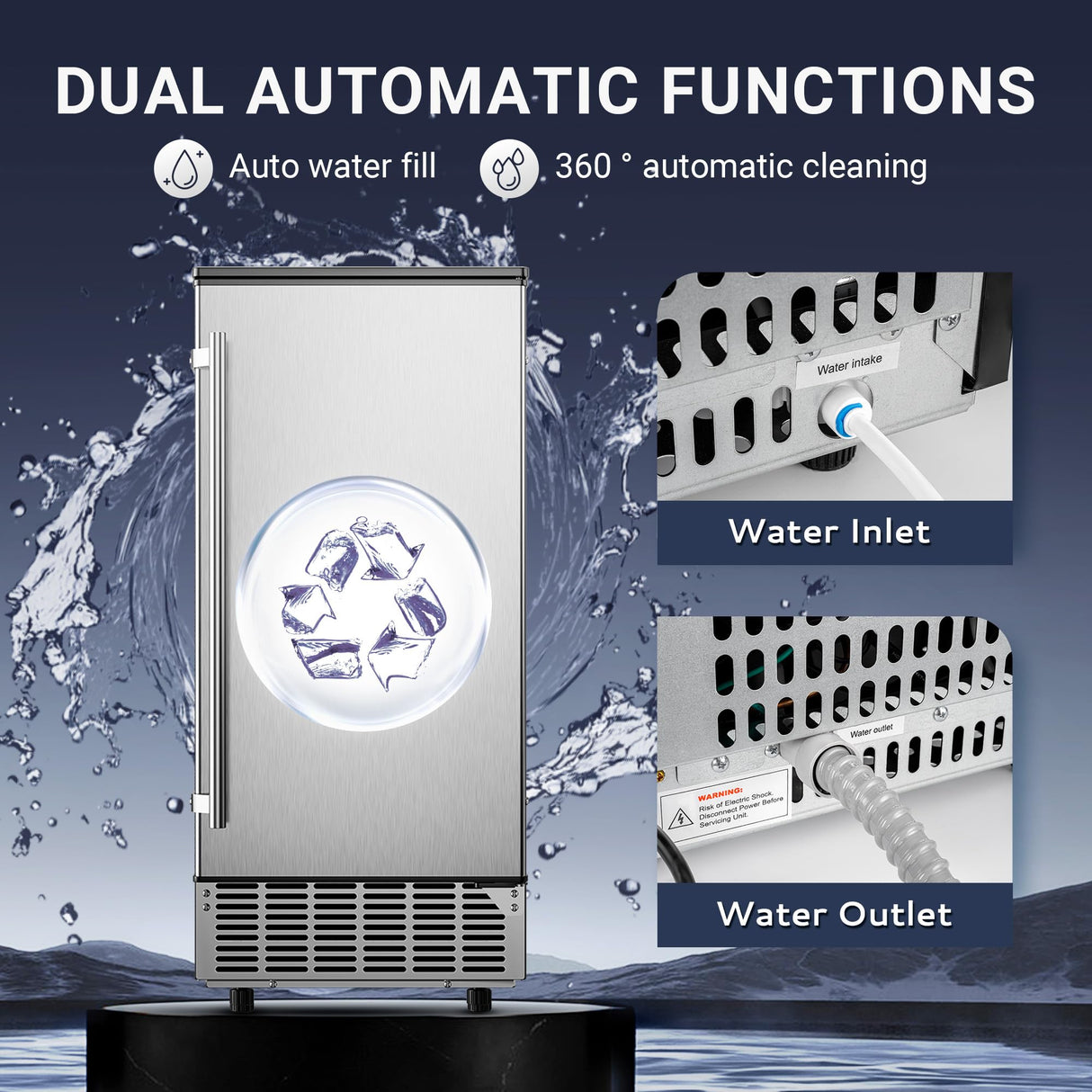 ICYGLEE Commercial Under Counter Ice Maker Machine with Drain Pump, 100Lbs/Day with 24lbs Storage, Auto-Cleaning, 24H Timer, Built-in Freestanding Ice Maker for Home/Commercial & Home Use. (Steel)