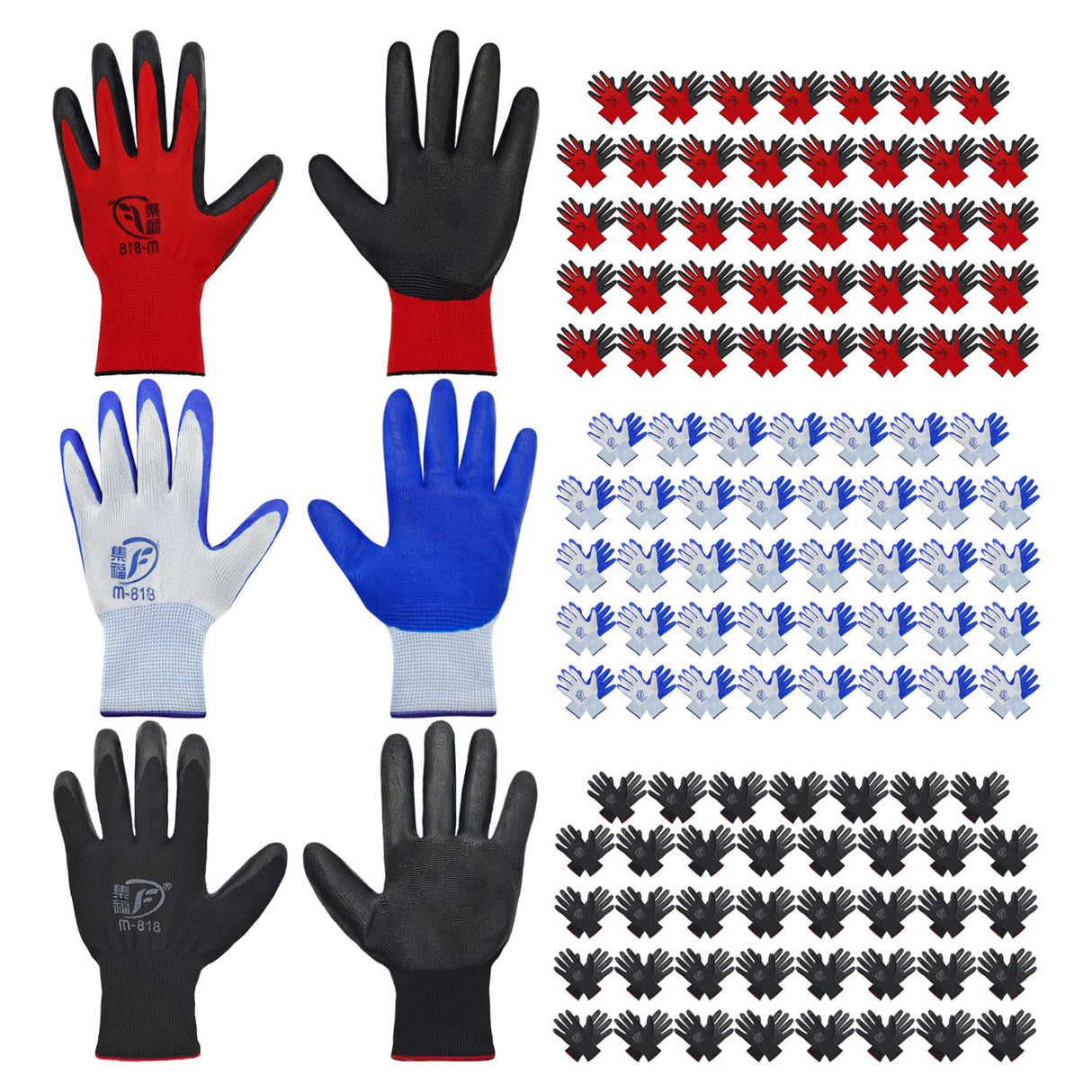 YOUKE OLA 120 Pair Gardening Gloves for Men Women, Breathable Rubber Coated Garden Gloves Working Gloves for Gardening, Construction (Black, Red, Blue)
