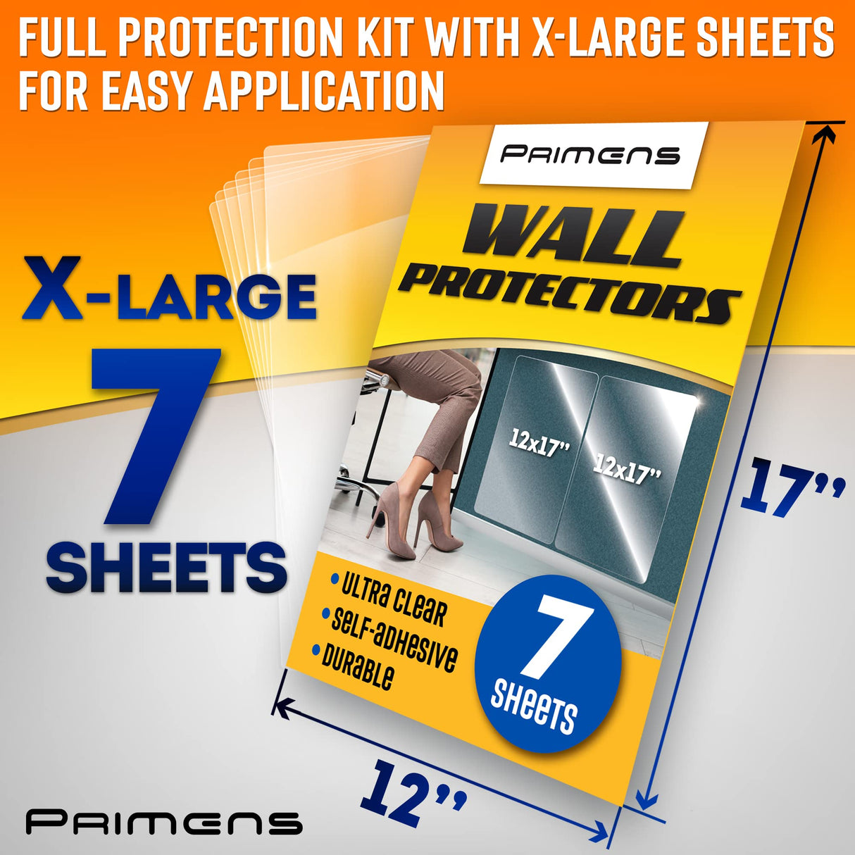 Clear Wall Protector Film Stickers for Kitchens & Offices - Shields Paint from Oil Splashes, Trash, Furniture Scuffs (Transparent, 7 Sheets)