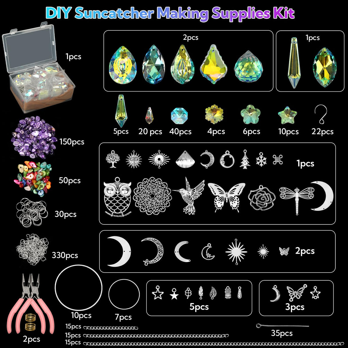 860 PCS DIY Suncatcher Kit Sun Catchers Making Supplies Arts and Crafts for Adults Hanging Prism Suncatcher Kits for Adults with Crystals Sun Catchers Indoor Window Garden Christmas Decor Wedding Home
