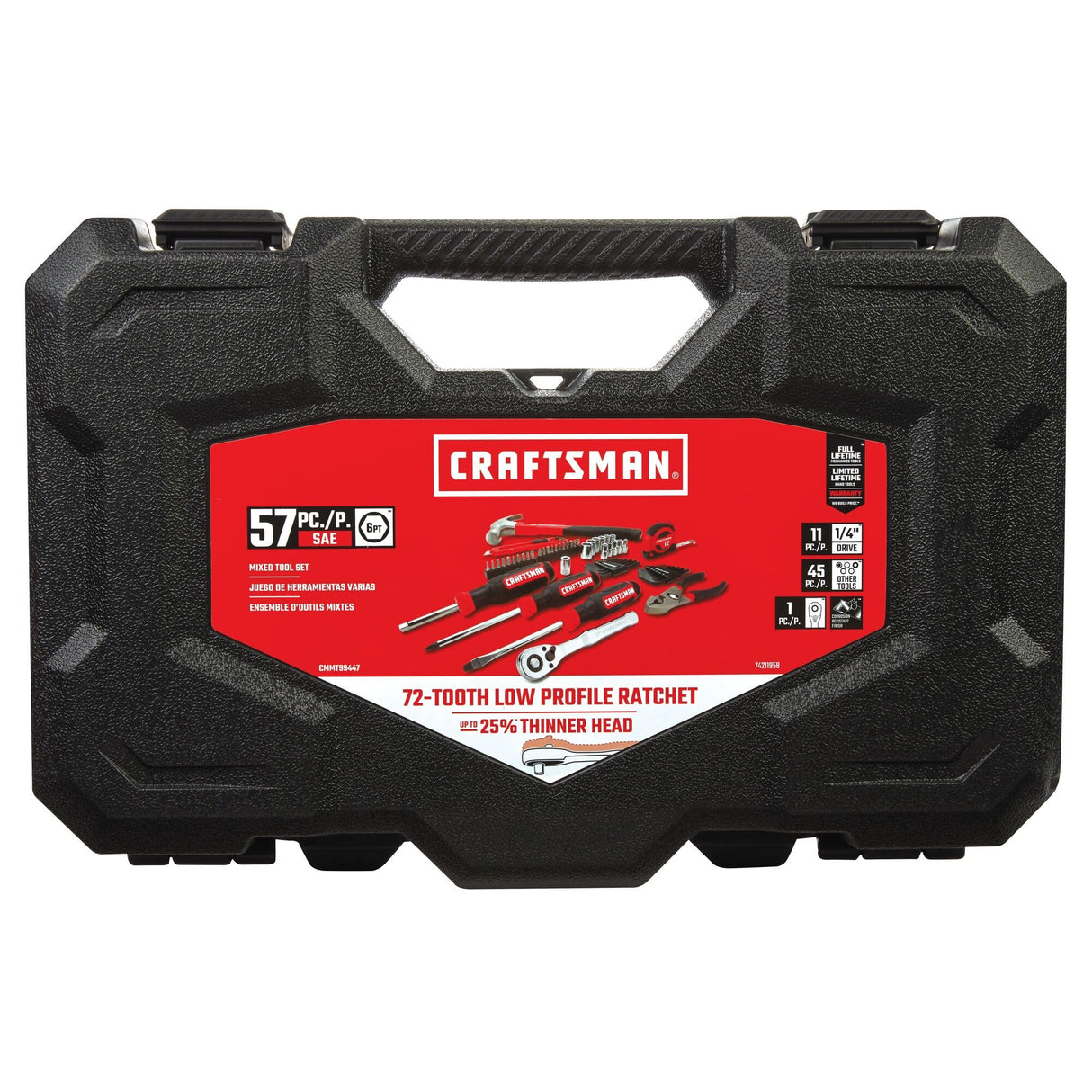 CRAFTSMAN 57 Piece Mechanics Tool Set Home Tool Set, Sockets, Ratchet, Screwdrivers, Hammer, Pliers, Hex Keys, Specialty Bits Hand Tools (CMMT99447)