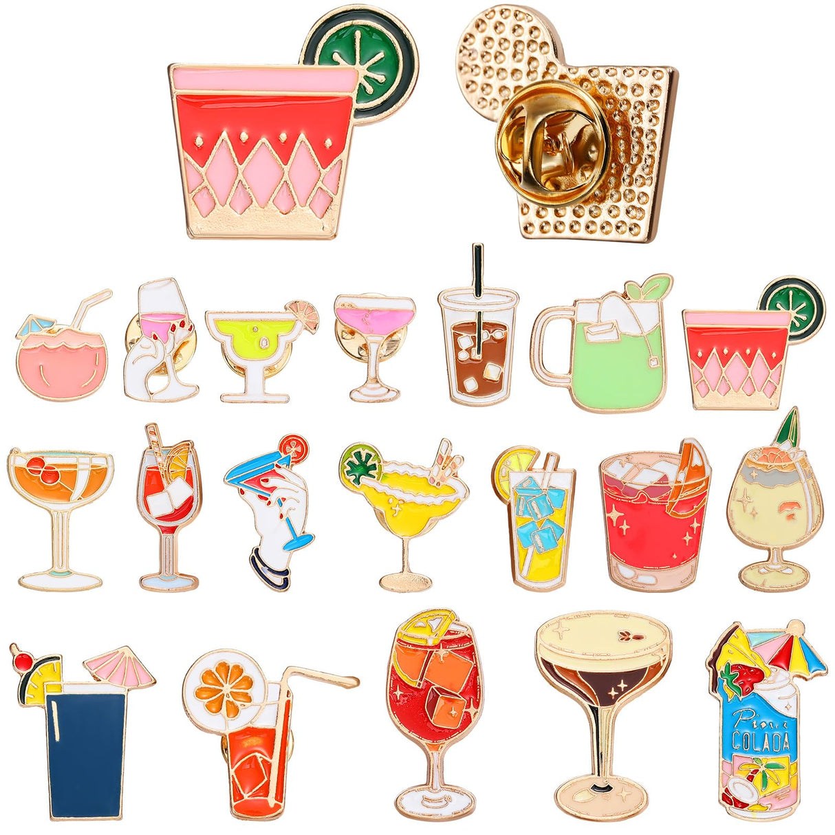 Quelay 20 Pcs Cocktail Enamel Pin Classic Cute Lapel Pin Set Beach Brooch Badges Jewelry for Bartender Aprons, Jackets, Backpacks and Purses, Shirt and Suit Lapels