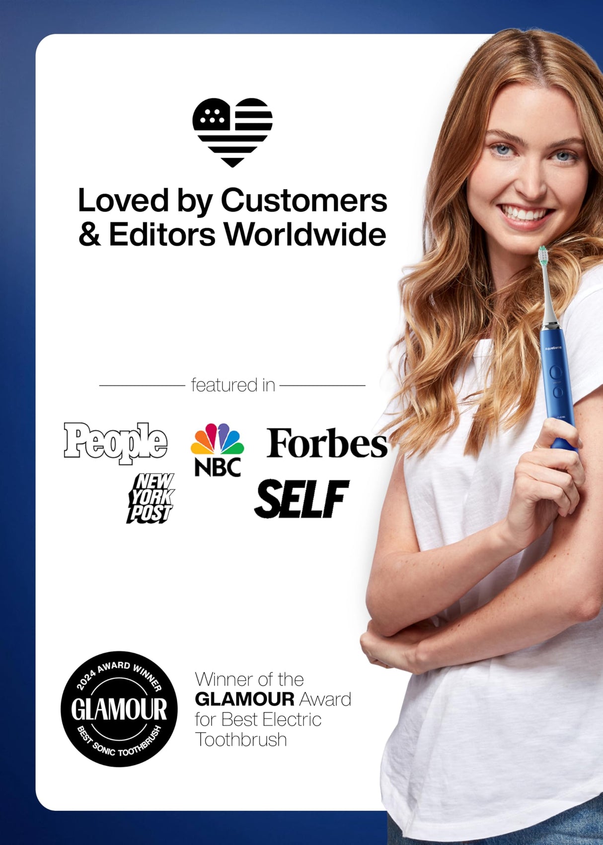 Aquasonic Vibe Series Ultra-Whitening Toothbrush – ADA Accepted Electric Toothbrush - 8 Brush Heads & Travel Case – 40,000 VPM Motor & Wireless Charging - 4 Modes w Smart Timer – Sapphire Blue