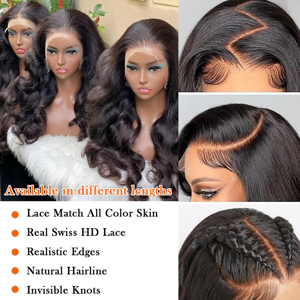 jianjin 28 Inch Body Wave Lace Front Wigs Human Hair 13x4 HD Transparent Lace Frontal Wigs Human Hair 180% Density Glueless Wigs Pre Plucked With Natural Hairline For Black Women