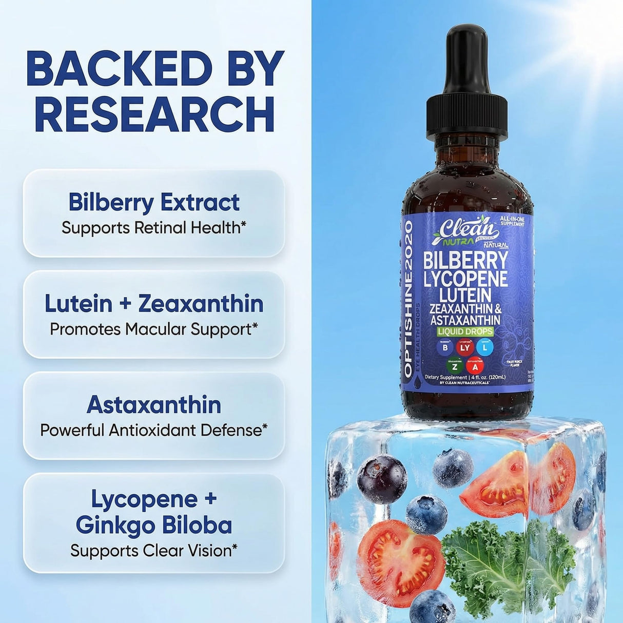 Clean Nutra Lutein and Zeaxanthin Eye Vitamins Supplement Lycopene Astaxanthin Bilberry Liquid Drops | Organic Astaxanthin Daily Lutein for Eyes Health Support Vitamin Minerals Extract | 60 Servings