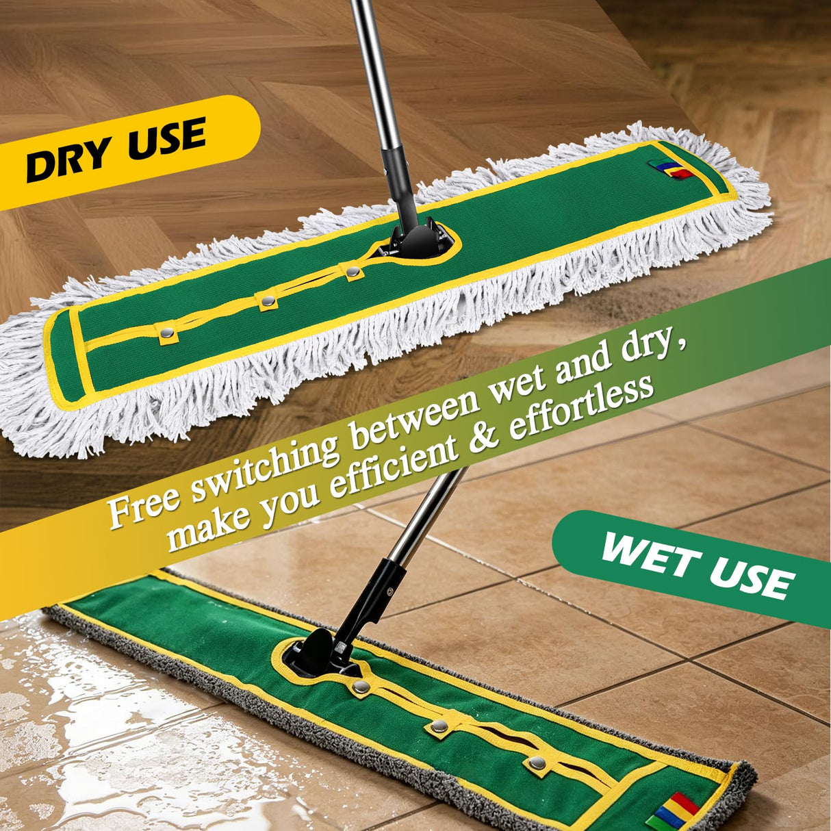 42" Commercial Dust Mop for Floor Cleaning, MASTERTOP Large Flat Mop with Long Handle, Sweeping Broom with 2 Different Mops Pads, Industrial Mop for Hardwood, Tile, Gym, Office, Mall, Warehouse