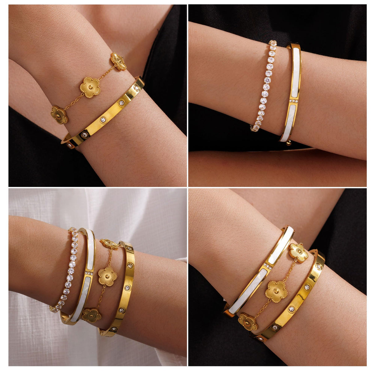 SEADAY 18K Gold Plated Bangle Bracelets for Women, 4Pcs Gold Bracelet Set