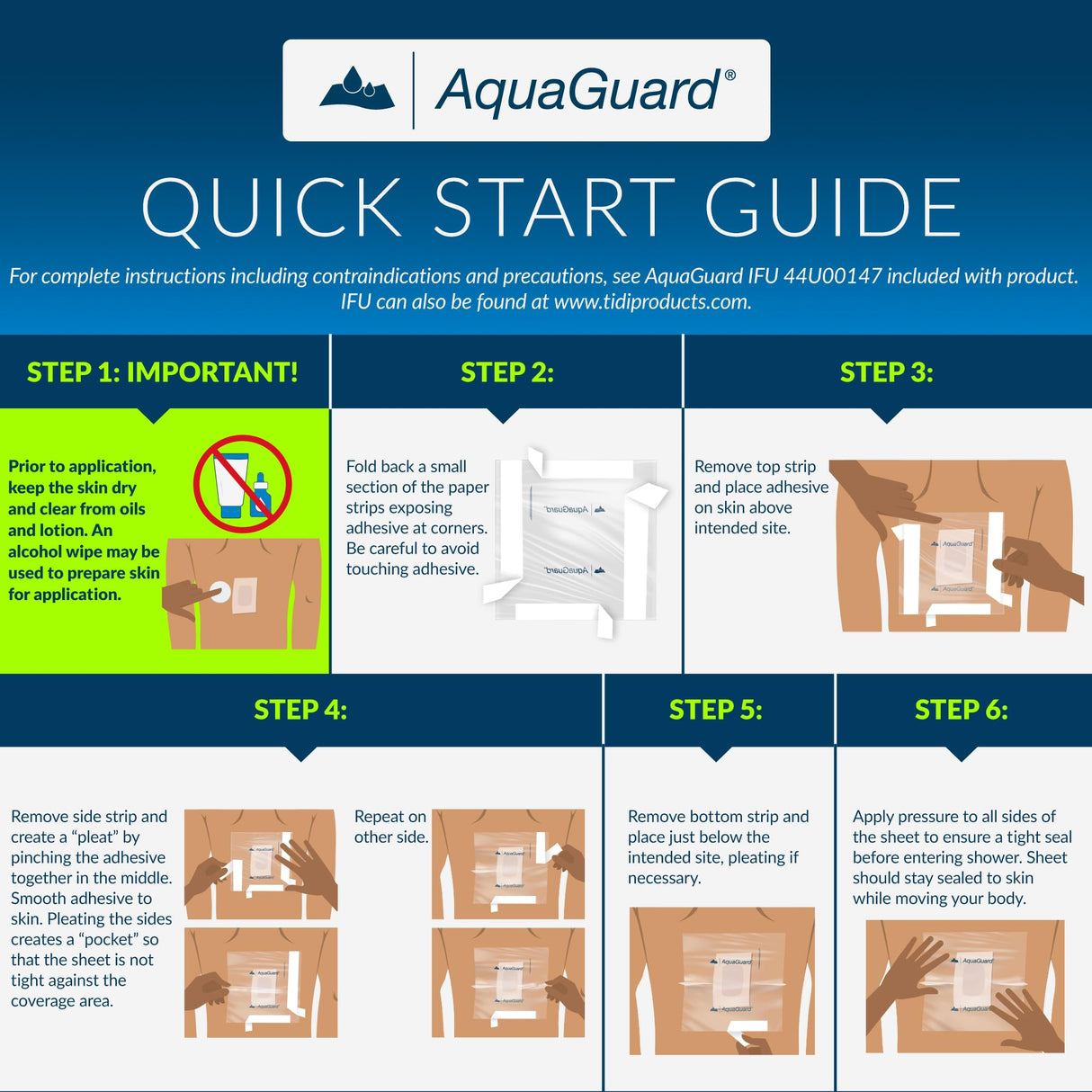 TIDI AquaGuard Sheet – 10” x 12” – Shower Protection Sheet – Self-Adhesive Moisture Barrier – Made Without Latex – Wound Cover For Showering – 7 Sheets Per Package – Home Medical Supplies (50011-PKG)
