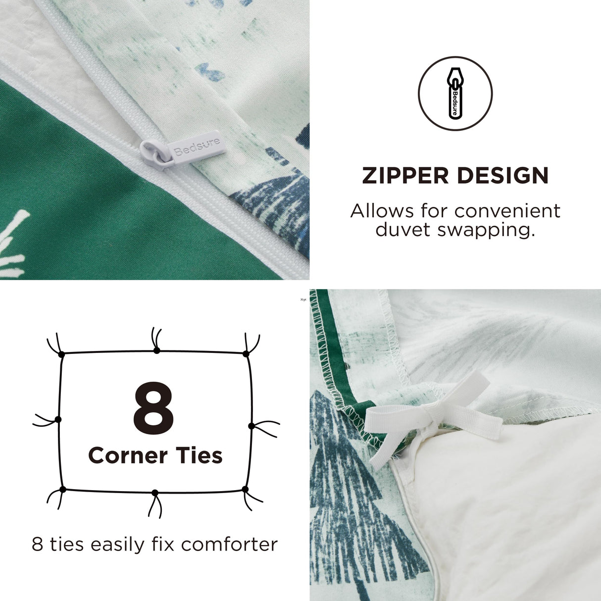 Bedsure King Size Christmas Duvet Cover - Green Forest Holiday Bedding Set, 5-Piece Collection Includes 1 Duvet Cover, 2 Pillow Shams, 1 Throw Blanket, and 1 Decorative Pillow (King, Green Forest)