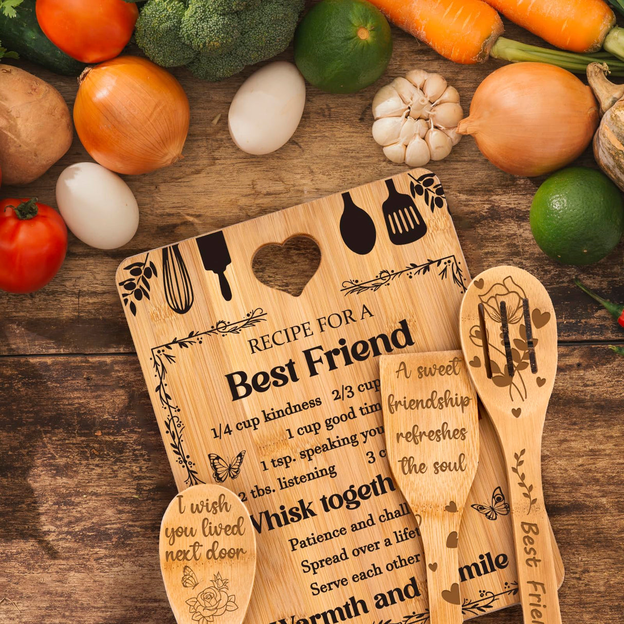 Best Friend Birthday Christmas Gifts for Women - Bamboo Cutting Board Set, Bestie Friendship Gifts for Women, Ideal Gifts for Birthday Graduation Wedding Job Move House Christmas Thanksgiving.