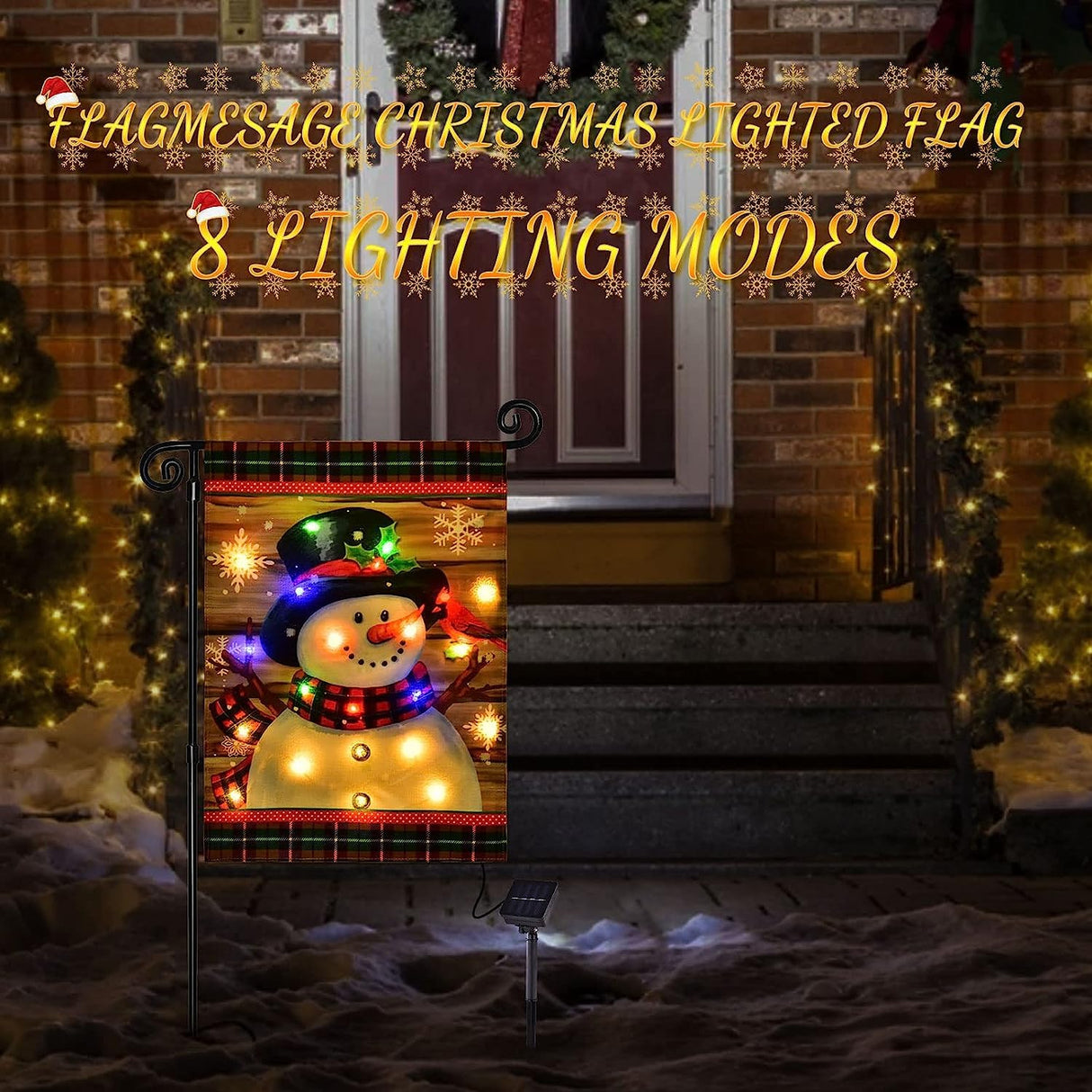 Lighted Christmas Garden Flag for Outside, Led Snowman Garden Flag, Winter Yard Flag 28x40 Double Sided for Outdoor Yard Porch Lawn Decoration