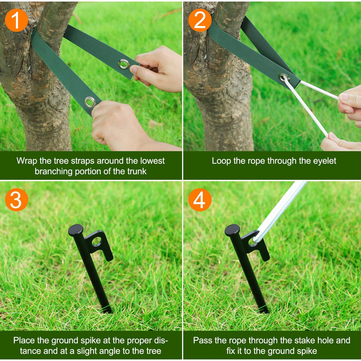 Jevrench Tree Stake Kits, Heavy Duty Tree Stakes and Supports Kits for Young Trees Against Bad Weather, 6 Pcs Tree Stake, 6 Pcs Tree Straps, 2 x 32.8 FT Rope