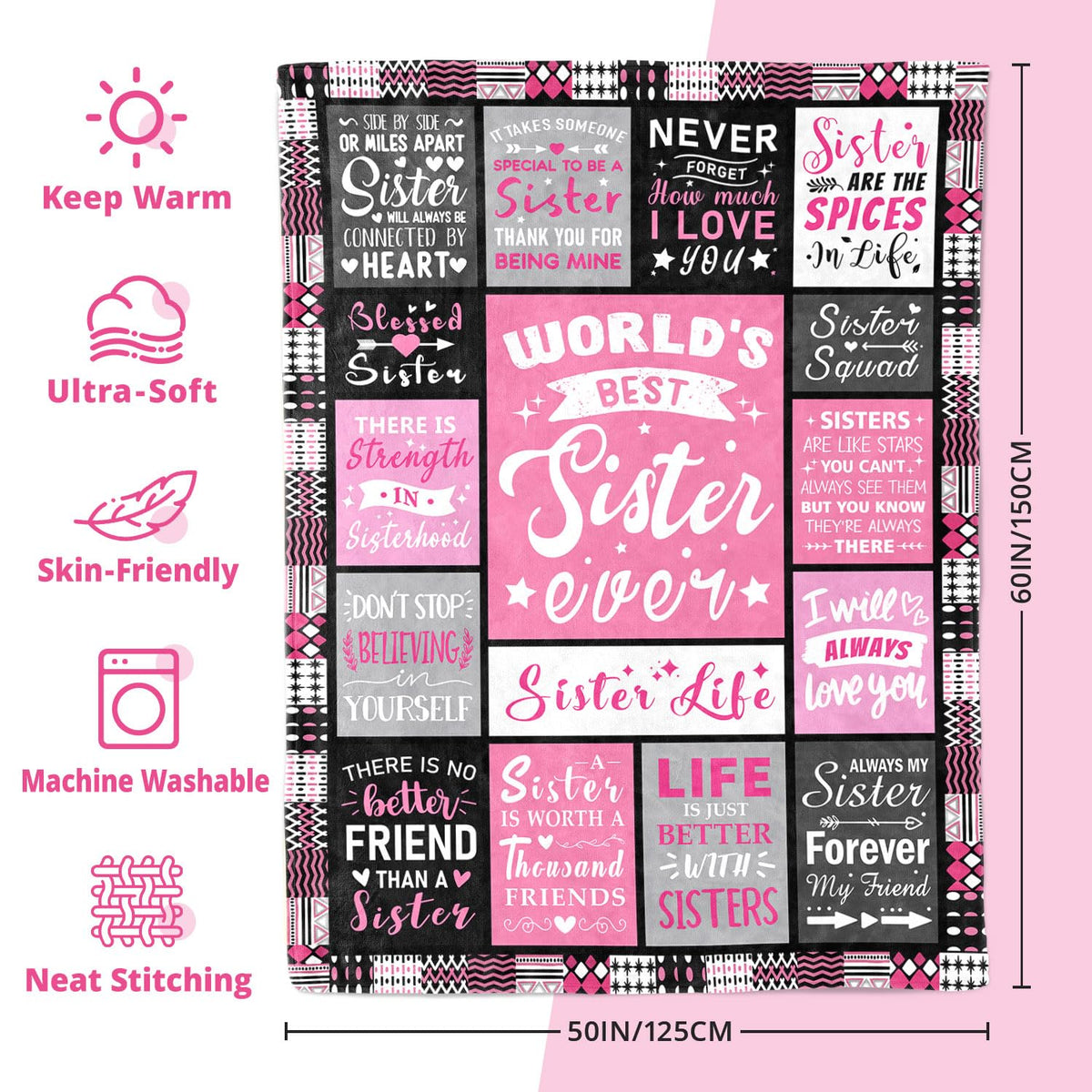 PVDSAVE Sister Birthday Gifts, Best Sister Ever Blanket 50"x60"