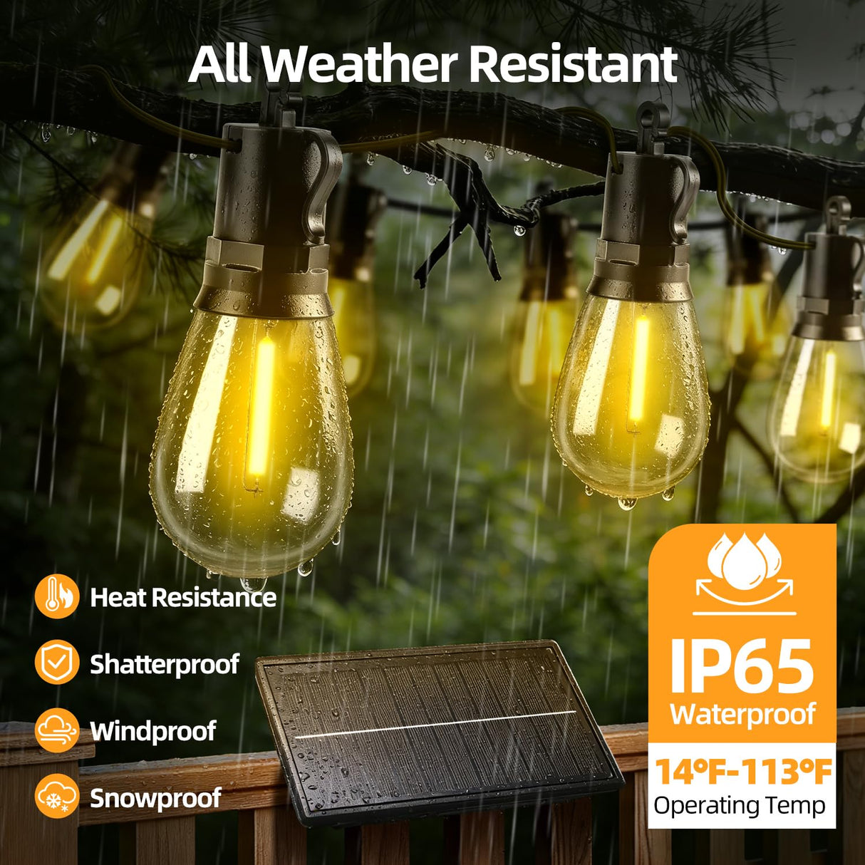 FUANXIEI Solar Lights Outdoor Patio Lights: S14 25M 82FT Solar Powered Remote Control 3 Light Modes Dimmable Solar Waterproof Light - Shatterproof Bulbs - Camping Backyard Garden Deck Outside Yard